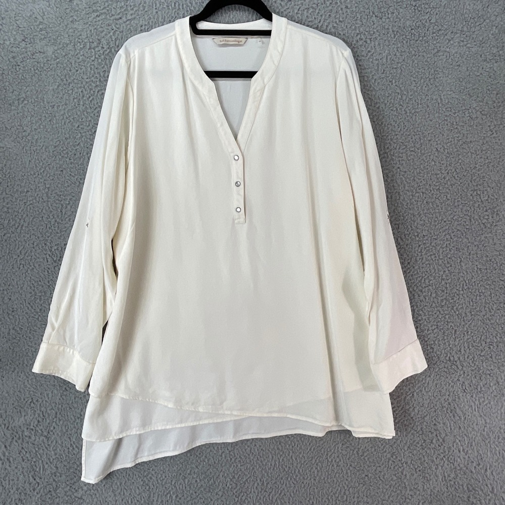 Soft Surroundings Tunic Blouse Womens 1X Cream Excellent Tencel Asymmetric Hem